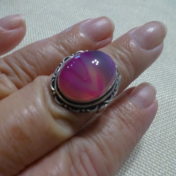 Beautiful "PINK BOTSWANA AGATE" Handmade Sterling Ring Size 8 #320B - Picture 1 of 3